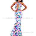 Print maxi Evening Dress, Made of Polyester + Spandex, Available in Various Sizes